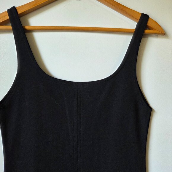 EUC ZARA BLACK SCOOP NECK BODYCON MIDI DRESS MINIMALIST SIZE L - Picture 4 of 14